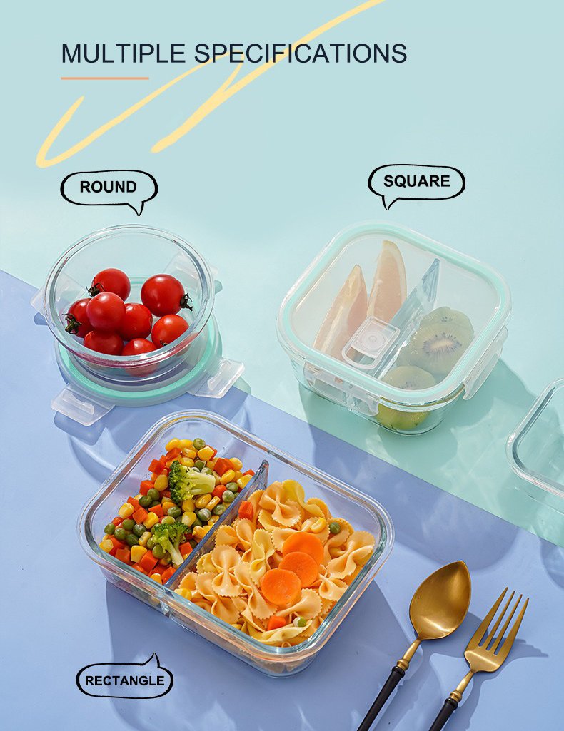 Custom Logo Glass Bento Box Set Round Square Rectangle
